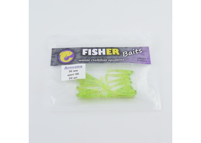 Виброхвост FISHER BAITS Arovana 36мм цвет 08 (уп. 20шт)