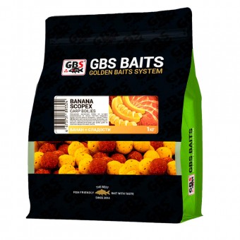 Бойлы GBS Baits 20мм 1кг Banana-Scopex Банан-Скопекс