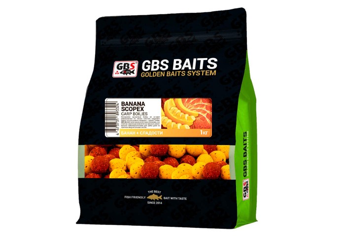 Бойлы GBS Baits 20мм 1кг Banana-Scopex Банан-Скопекс