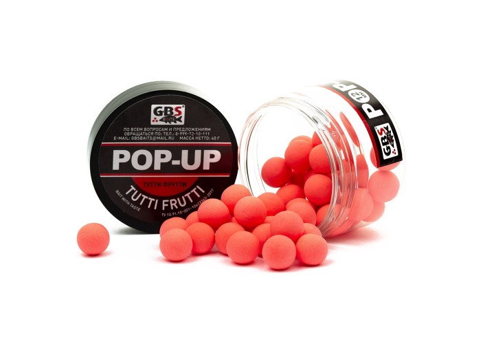 Бойлы GBS Baits Pop-up плавающие 12мм 40гр (уп. 6 шт) Tyti-Frutti Тутти-фрутти