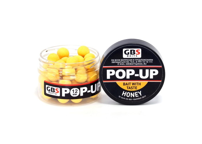 Бойлы GBS Baits Pop-up плавающие 12мм 40гр (уп. 6 шт) Honey Мед
