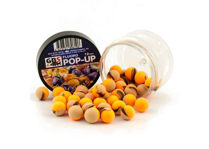 Бойлы GBS Baits Pop-up плавающие 12мм 40гр (уп. 6 шт) Слива-ракушки