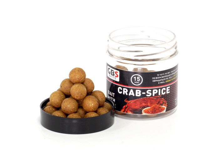 Бойлы GBS Baits тонущие насадочные 15мм 100гр Crab Spice Краб Специи (5шт в упак)