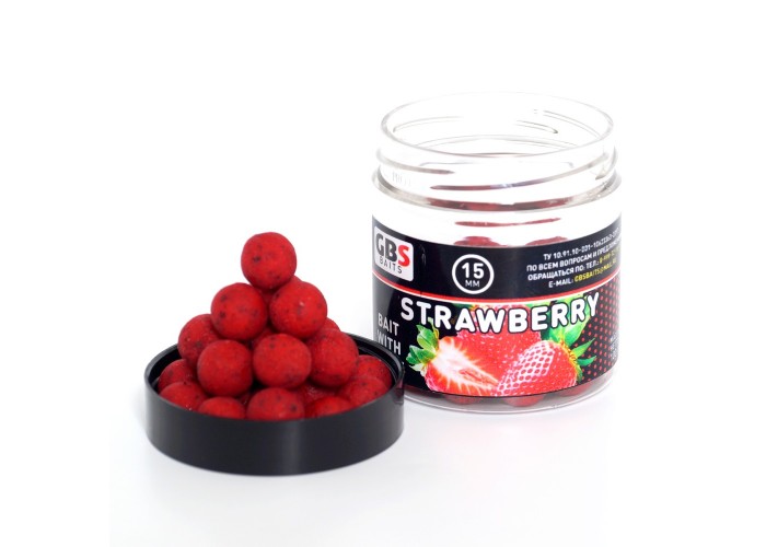 Бойлы GBS Baits тонущие насадочные 15мм 100гр Strawberry Клубника (5шт в упак)