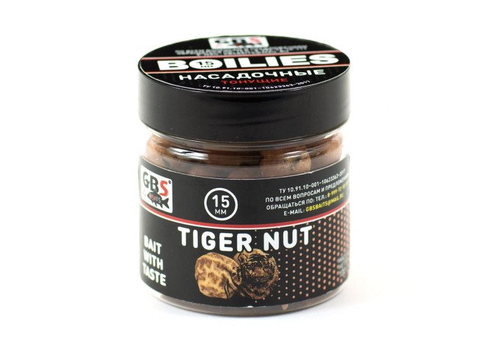 Бойлы GBS Baits тонущие насадочные 15мм 100гр Тигровый орех (5шт в упак)