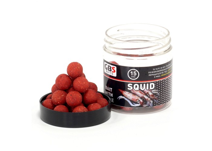 Бойлы GBS Baits тонущие насадочные 15мм 100гр Squid Кальмар (5шт в упак)