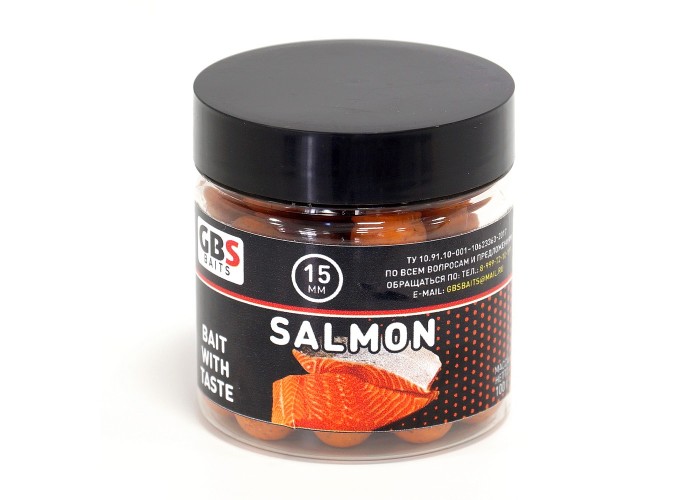 Бойлы GBS Baits тонущие насадочные 15мм 100гр Salmon Лосось (5шт в упак)