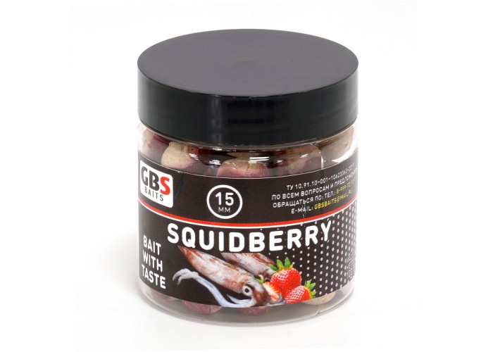 Бойлы GBS Baits тонущие насадочные 15мм 100гр Squidberry Кальмар клубника (5шт в упак)