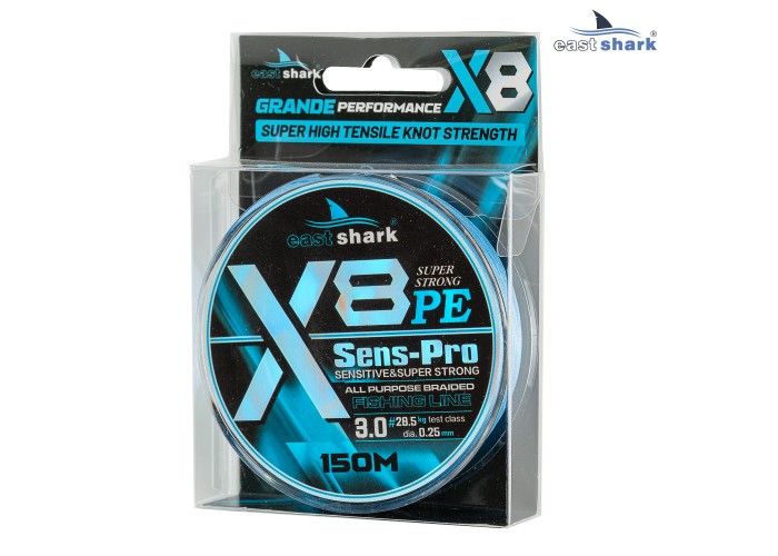 Шнур EastShark Sens-Pro X8 150м 0,16мм #1.0 голубой