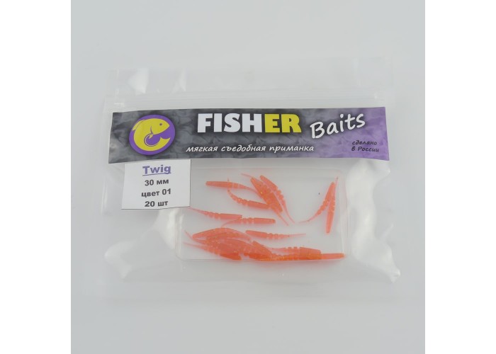 Виброхвост FISHER BAITS Twig 30мм цвет 01 (уп. 20шт)